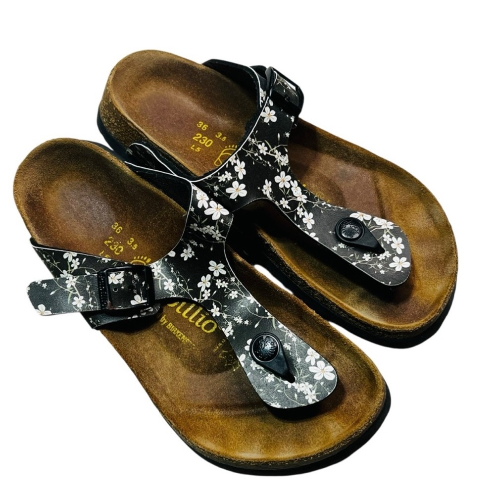 Birkenstockโ Papillio Gizeh Brown Footbed Floral print sandals size 5